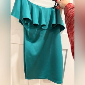 Teal Ruffle Off-Shoulder Dress